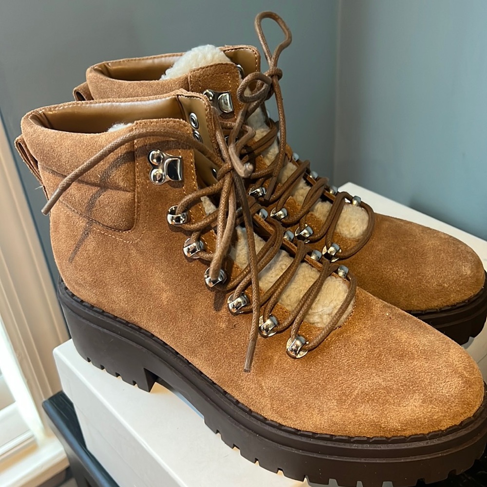 Never Worn! Marc Fisher Suede/Sherpa detail boots